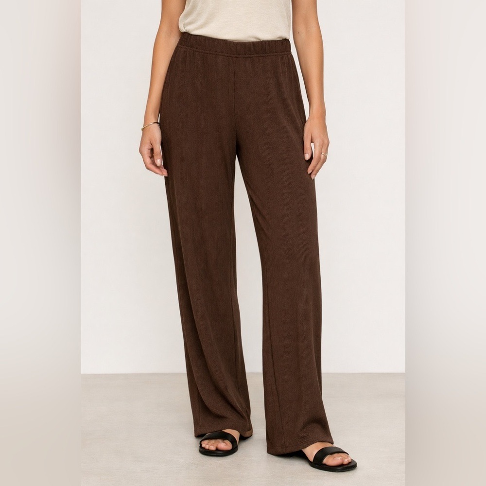 ZARA Ribbed Wide Leg Palazzo Pants Brown Knit Comfort Lounge Size M